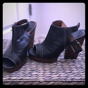 Black leather LB mules
